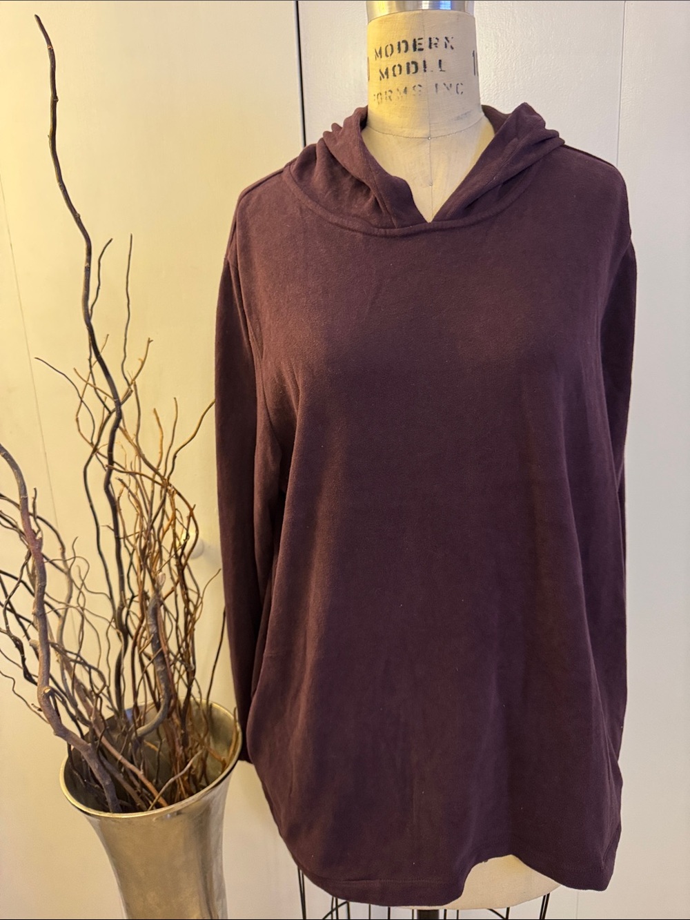 Pure Jill Soft-Touch Cotton Hoodie in Dark Plum